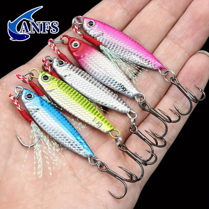 ANFS 5 pçs 10g Conjunto de Iscas Artificiais de Metal Jig - Iscas Artificiais de Baixo, Isca de Jigging para Pesca em Água Doce e Salgada