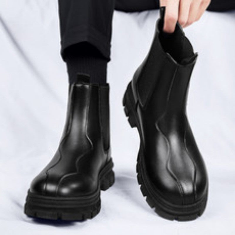 botas chelsea masculinas de luxo cano alto, sapatos de couro originais pretos da moda, bota plataforma de cowboy, bota chunky com cano longo elegante