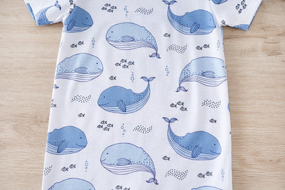 IURNXB Baby Romper Short Sleeve Infant Whale Print Bodysuit Newborn Cartoon Allover Printed Onesie for Boy's Clothing 0-18M