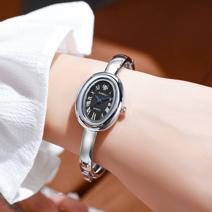 Niche Design Oval Bangle-style Quartz Women's Watch, Roman Dial, Exquisite Retro Light Luxury Versatile Ladies' Watch