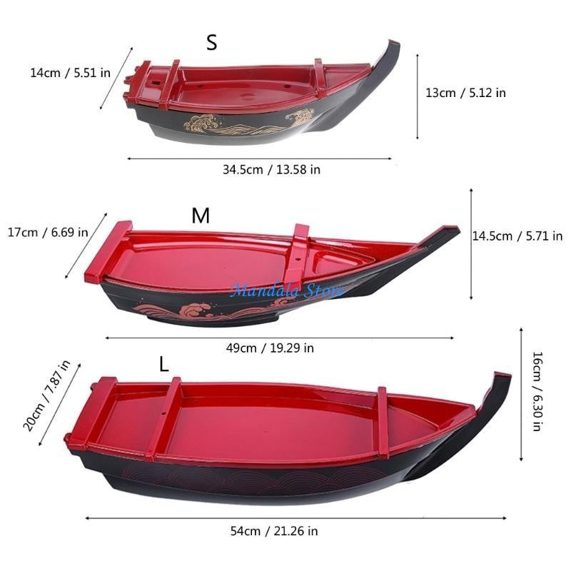 U2JC Ship Sushi Plate Sashimi Serving Tray Creative Display Plate Plastic Texture for Home and Restaurant Use