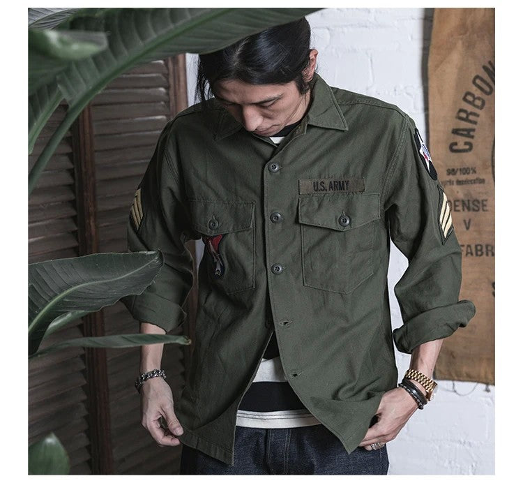 NON STOCK OG-107 Vietnam War Long Sleeve Shirt Cotton Satin Military Style Overshirt