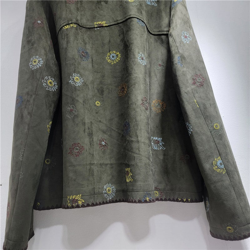 SuperAen Heavy Industry Embroidery Brown Suede Jacket Women's 2025 Autumn New High-end Retro Casual Jacket