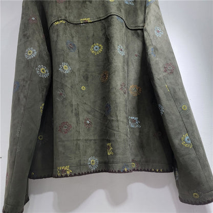SuperAen Heavy Industry Embroidery Brown Suede Jacket Women's 2025 Autumn New High-end Retro Casual Jacket