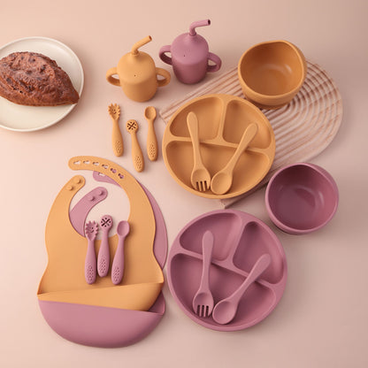9PCS Silicone Baby Feeding Set Suction Dishes Plates Bowl Bib Sippy Cup BPA Free Toddler Essentials Self Weaning Tableware ?