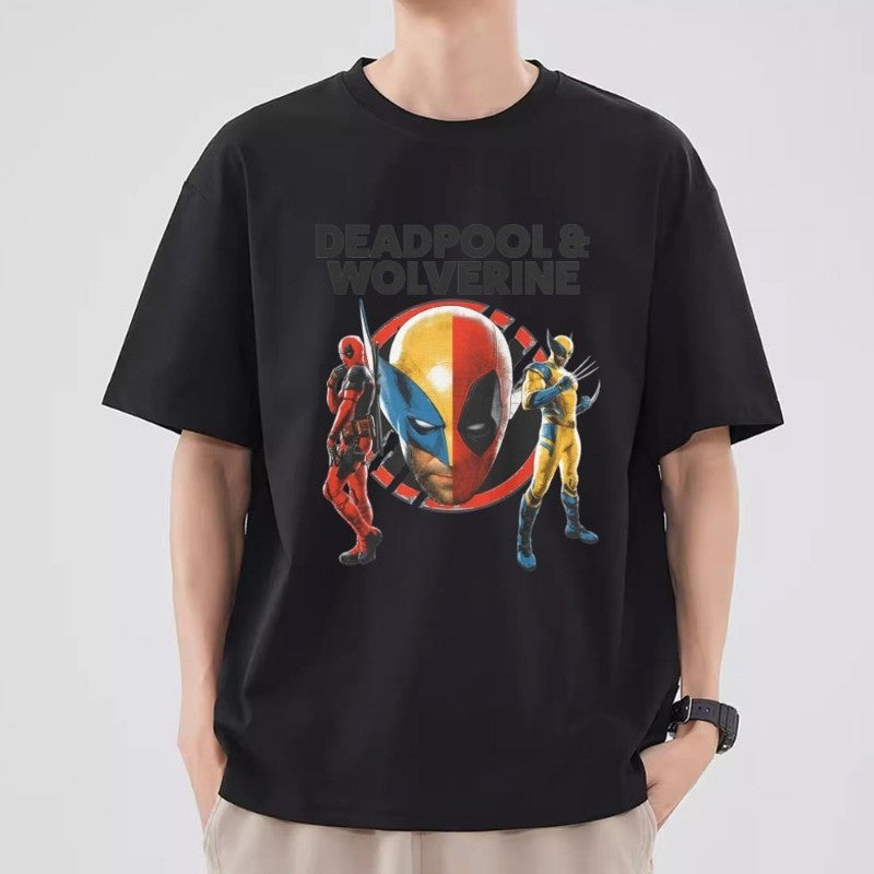 MINISO Deadpool Wolverine T Shirt Men Couple Combination Clothes Short Sleeve Collar Fashion T-shirt Man Cool Cotton Unisex Tops
