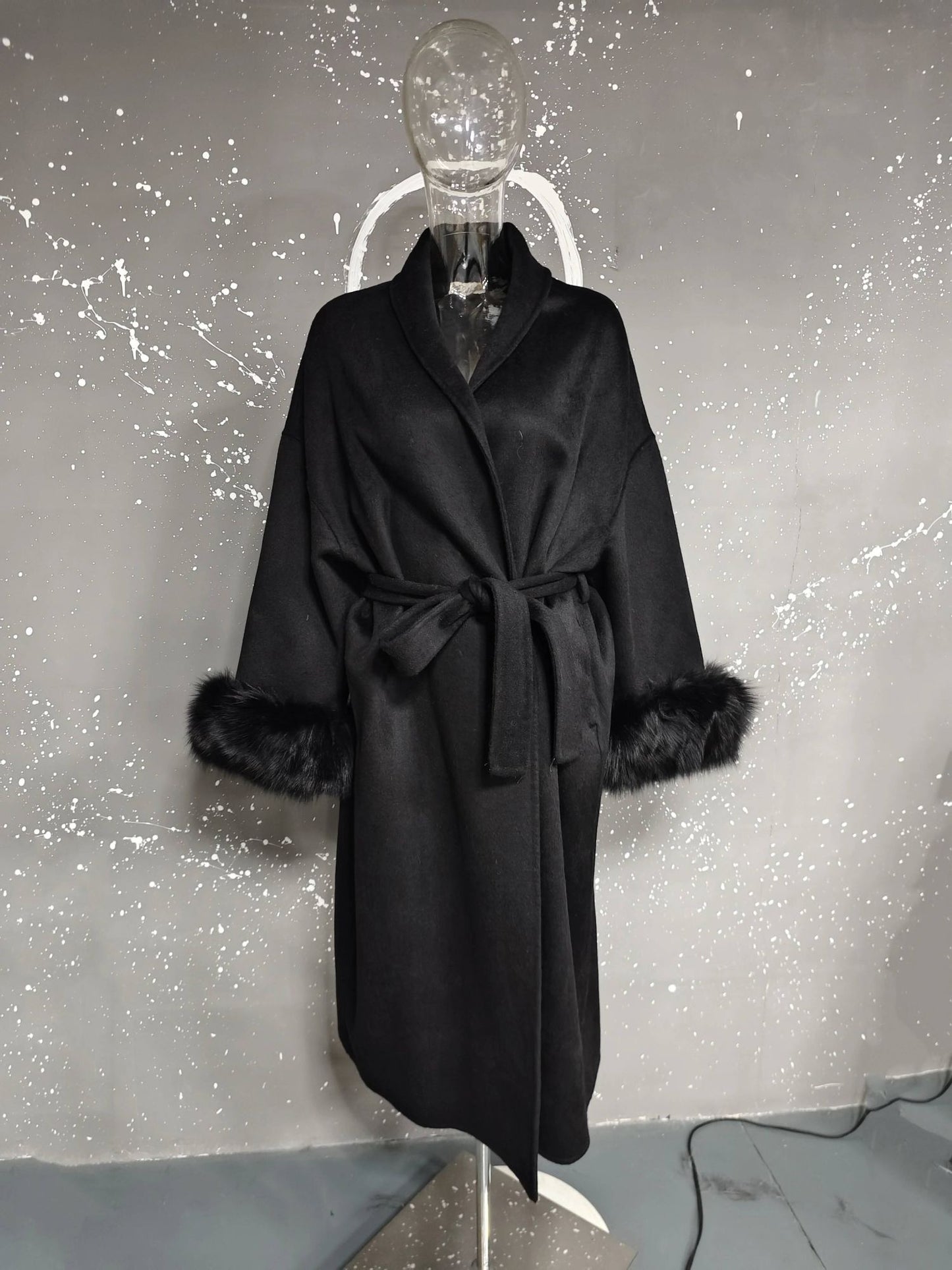 [EWQ] Wool Fox Fur Sleeve Women Coat Elegant Clothing Autumn 2025 Winter Double-sided Jacket Big Size Wine Red Overcoats 16O2751