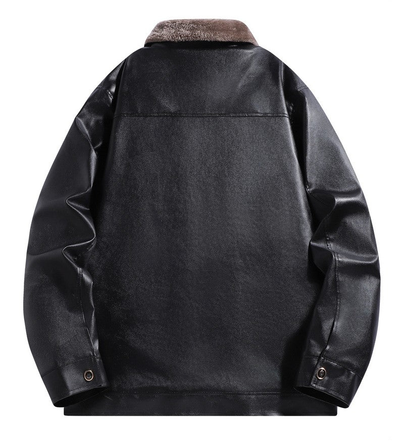 Men Leather Jacket Winter Fleece Lined Biker Jackets Fashion Motorcycle Jacket Faux Leather Coat Outwear Casual Streetwear