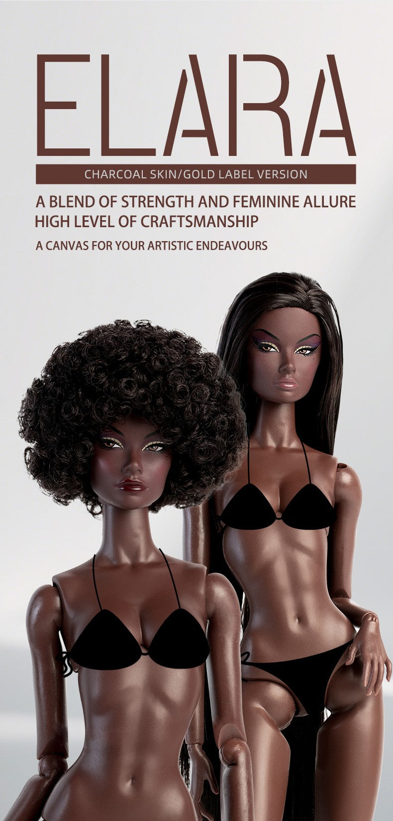 Xianxian Doll 32cm GALA ELARA BJD Supermodel Charcoal Skin Afro Straight Wavy Wig Set Limited Collector Birthday Gift
