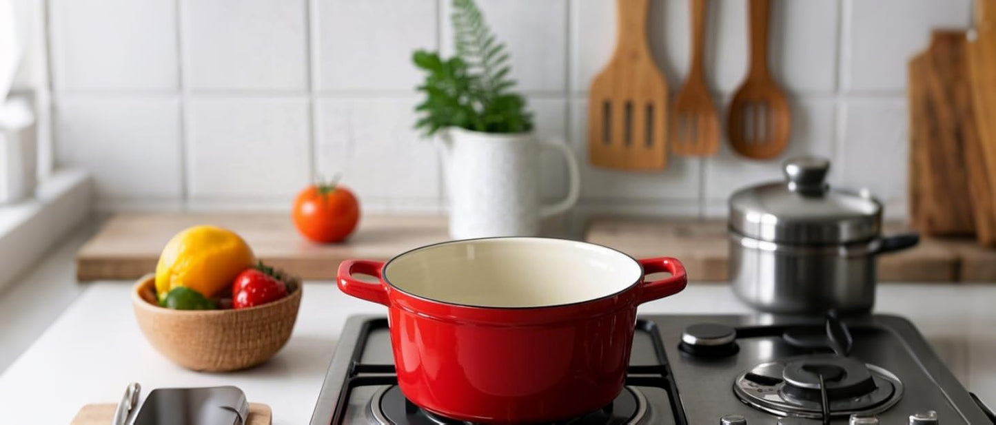 Nonstick Enameled Cast Iron Cookware Set, Frying Pan Skillet- 7-Pcs Pots and Pans with Lid, Healthy Round Dutch Oven Pot for Sou