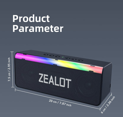 Caixa de Som Bluetooth Externa Zealot-S72 20W Som Superior e Graves IPX6 À Prova d'Água 10H de Reprodução Caixa de Som Portátil