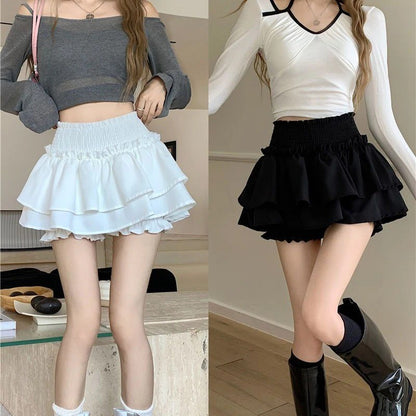 Mini Skirt Cute Sexy Balletcore Elastic High Waist Ball Gown Ruffle Patchwork Lo