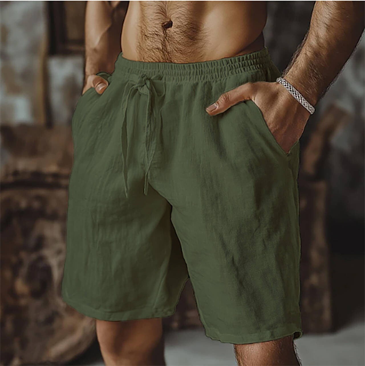 2025 New Summer New Men's Cotton Linen Breathable Shorts Hawaii Beach Pants Male Solid Color Trousers Loose Versatile Streetwear