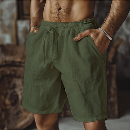2025 New Summer New Men's Cotton Linen Breathable Shorts Hawaii Beach Pants Male Solid Color Trousers Loose Versatile Streetwear