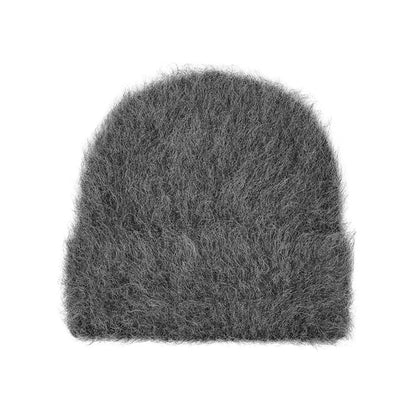 Gorros de Lã de Alpaca Fofos Femininos, Chapéu Quente de Malha, Gorro de Inverno, Cor Sólida, Outono Inverno
