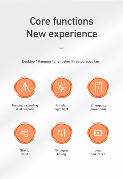 10000mAh Camping Fan Rechargeable Desktop Portable Circulator Wireless Ceiling Electric Fan with Power Bank LED Lighting