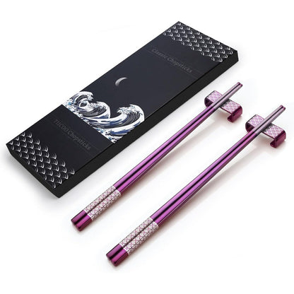 Conjunto de Hashis Reutilizáveis de Titânio e Aço Inoxidável com Suporte para Refeições e Viagens Estilo Japonês Leve Talheres 18/8