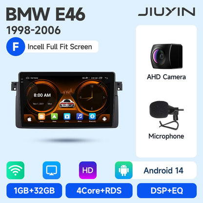 JIUYIN Android 15 Wireless Carplay Auto Rádio Estéreo Multimídia Automotivo Para BMW E46 M3 318 320 325 330 335 1998-2006 IPS