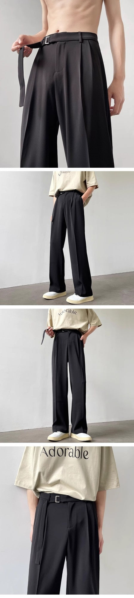 Calça Casual Masculina Outono Japonesa Leve Luxo Drapeada Calças Soltas de Perna Reta Versátil Perna Larga Calça Comprida