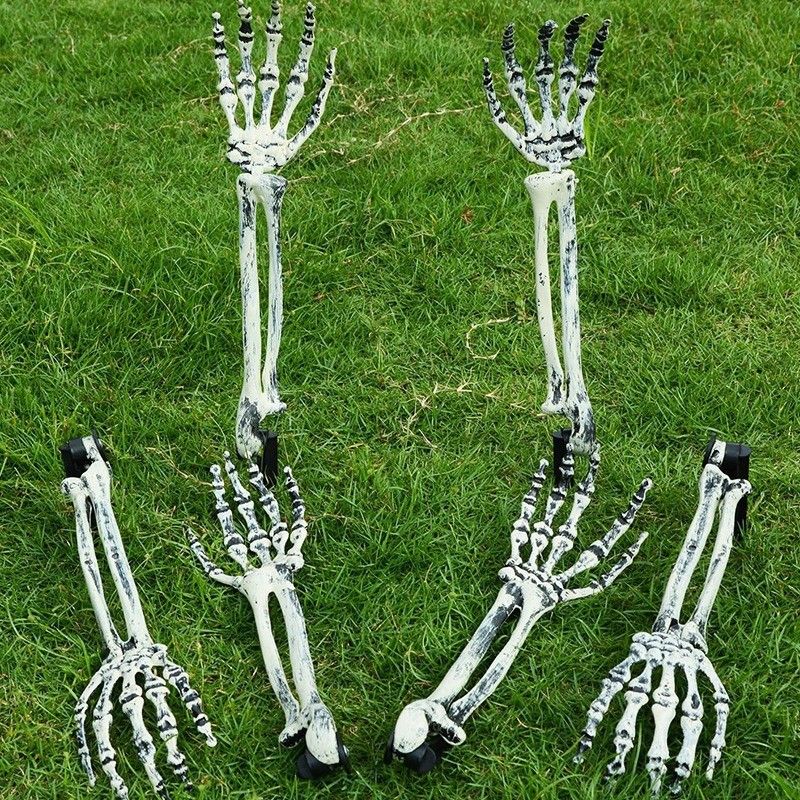 3-6pcs Bone Skeletons Yard Ground Stakes Simulated Ghost Skull Hand Props Halloween Garden Outdoor Insert Party Decoration