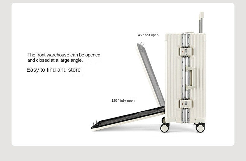 Suitcase Front Opening Pocket Aluminum Alloy Frame Rolling Luggage with USB Charging Plug Trolley Carry-on Case Bag with Wheel