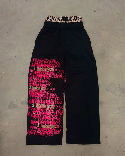 Calça Americana Masculina de Cintura Dupla, Calça da Moda de Rua, Calça Masculina com Letras Bordadas Retrô Estilo Harajuku, Unissex