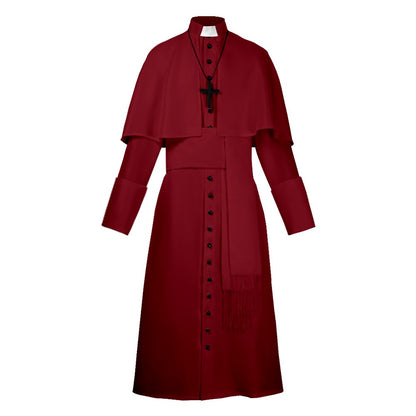 Medieval Renaissance Retro Priest Cosplay Costumes Catholic Church Religion Papal Priest Mass Preacher Solid Robe Clergy Cassock