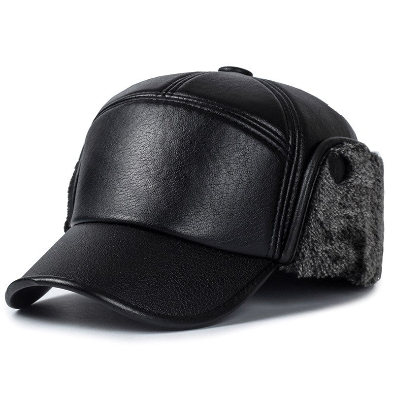 Boné Masculino de Couro Preto com Pelo de Inverno Masculino Feminino Snapback Casquette Ossos Chapéus de Papai Gorras com Abas Protetoras de Orelha Grosso