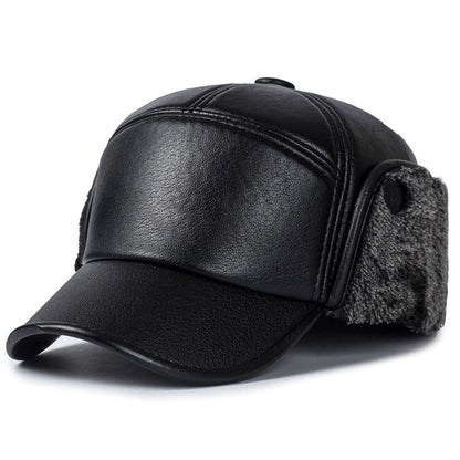 Boné Masculino de Couro Preto com Pelo de Inverno Masculino Feminino Snapback Casquette Ossos Chapéus de Papai Gorras com Abas Protetoras de Orelha Grosso