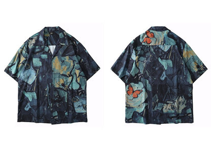 2025 Men Harajuku Hawaiian Shirt Hip Hop Streetwear Butterfly Painting Print Beach Shirt Summer Short Sleeve Aloha Shirt Casual