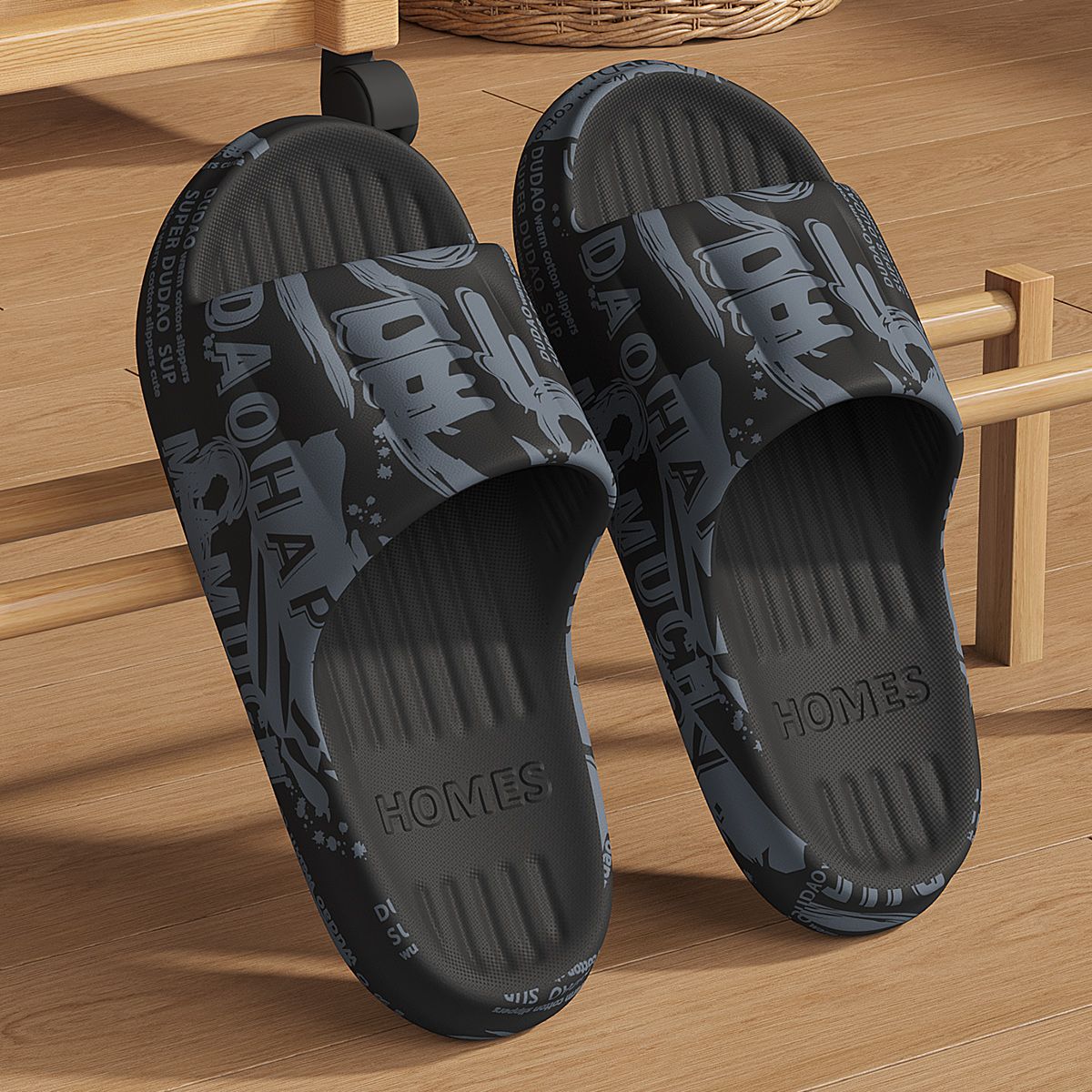 Summer Plus Size 48-49 Graffiti Bear Print Men Slippers Home Flip Flops Thick Couple Women Beach Shoes Sandals