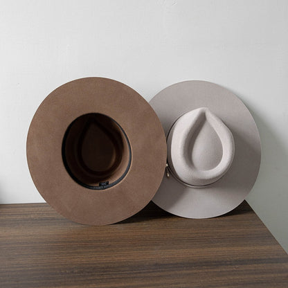 Chapéu Fedora de Feltro 100% Lã Australiana com cinto de feltro e aba larga de design moderno