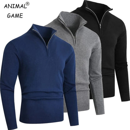Autumn Mens Zip Pullover Sweater Lightweight Mock Neck Woolen Polo Sweaters Knit Casual Solid Color Cardigan Winter Warm Tops