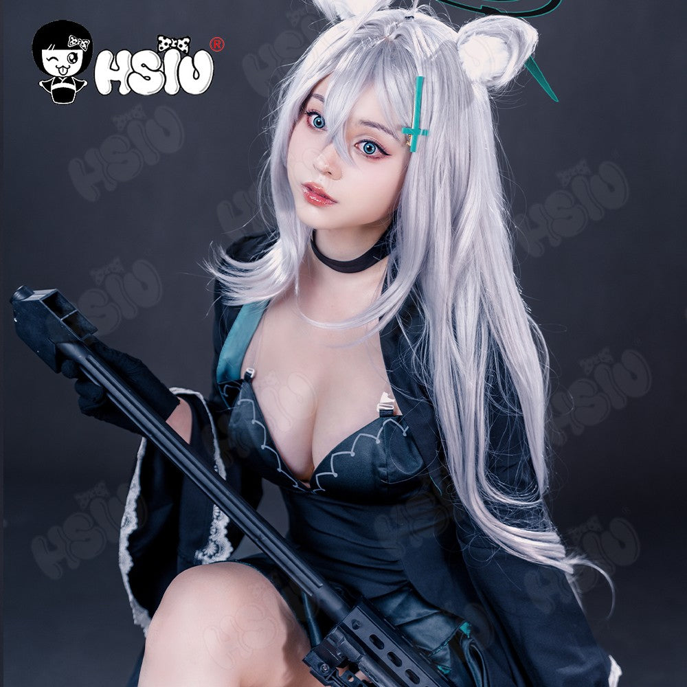Sunaokami Shiroko Cosplay Peruca Fibra sintética de vestuário Peruca de cosplay de Blue Archive?HSIU ?Peruca longa prata acinzentada+Touca de peruca