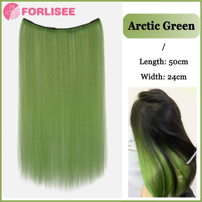 Aplique de Cabelo Sintético Liso Longo de Uma Peça com 4 Presilhas, Camada Interna Escondida, Peruca Colorida