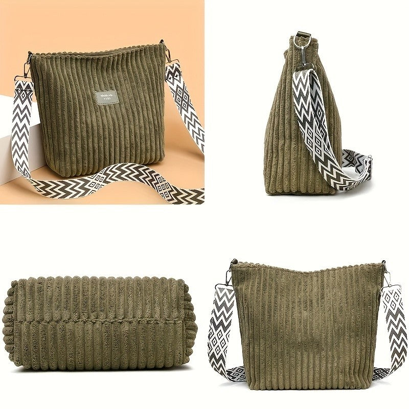 Women's Corduroy Shoulder Bags Large Capacity Solid Color Handbags Daily Commuting Crossbody Bags