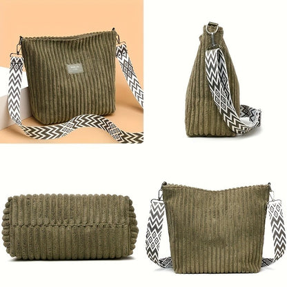 Women's Corduroy Shoulder Bags Large Capacity Solid Color Handbags Daily Commuting Crossbody Bags