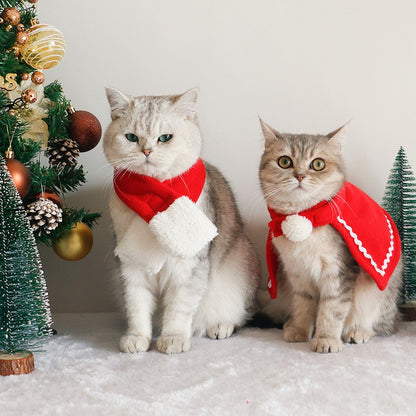 Capa de Inverno Fofa para Pets Cão Gato Roupas de Natal Quente Filhote de Papai Noel Cachecol Vermelho Chapéu Cabeça Engraçado Fantasia de Natal para Pets Cão Gato Capas