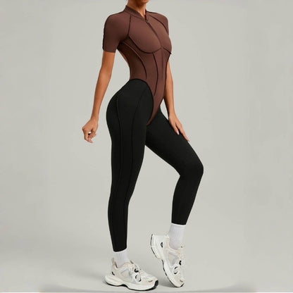 Women's New Yoga Jumpsuits with Contrasting Splicing Beauty Back Slim Fit One-piece Workout Gym Outdoor Sports Fitness Bodysuits