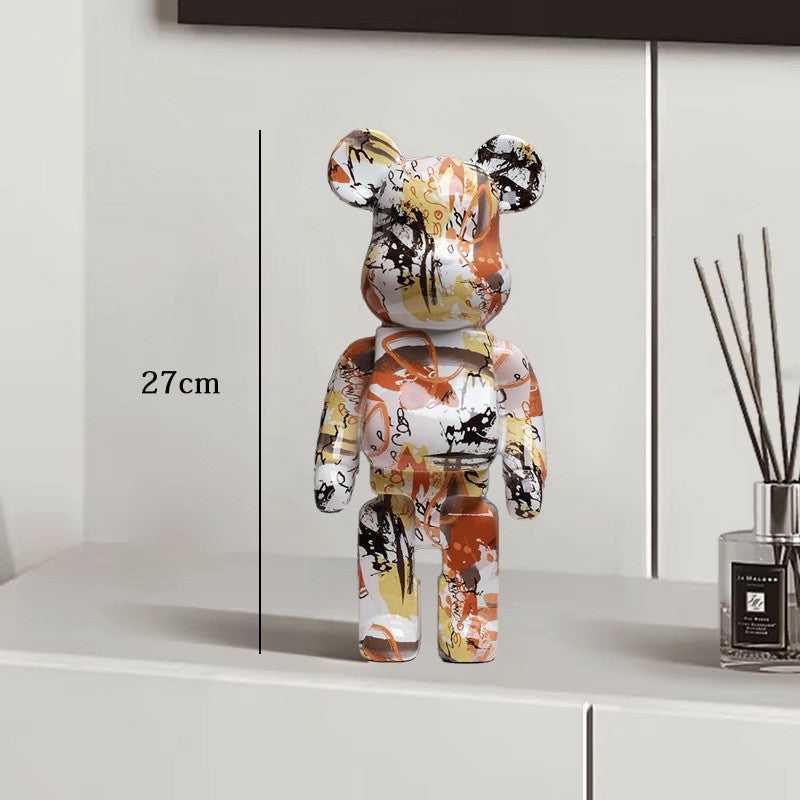 Estátua Urso Graffiti 27cm Bloco Tinta Urso Decoração Enfeites de Resina para Desktop Decoração de Casa Sala de Estar Urso Escultura de Chão Presentes