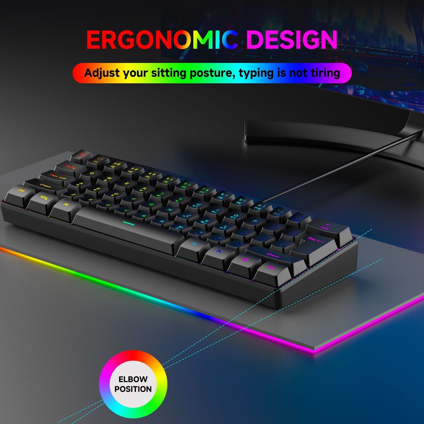 Wired Keyboard Mechanical Feel 61 Keys Usb Wired Gaming RGB Backlit Keyboard PC Gamer Accessories for Computer Gamers Ofiice