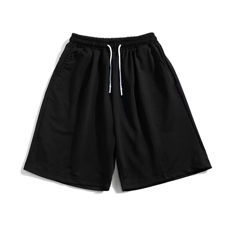 Summer New Y2K Solid Color Cotton Loose Men's Sports Pants Shorts Street Wear Simple Drawstring Straight Casual Shorts Male