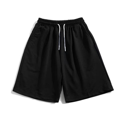 Summer New Y2K Solid Color Cotton Loose Men's Sports Pants Shorts Street Wear Simple Drawstring Straight Casual Shorts Male