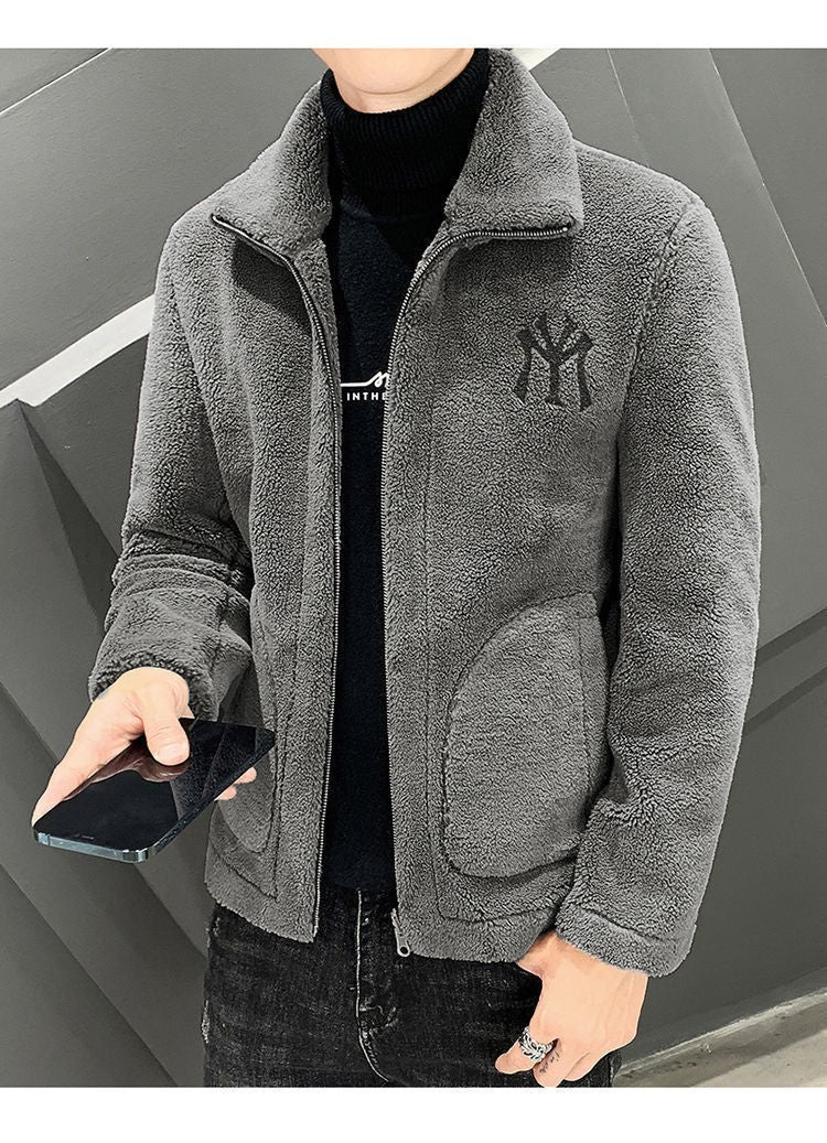 2025 Autumn/winter Korean Edition New Men's Lamb Wool Coat High Collar Thick Wool Men's Cotton Coat Trendy Coat Wholesale