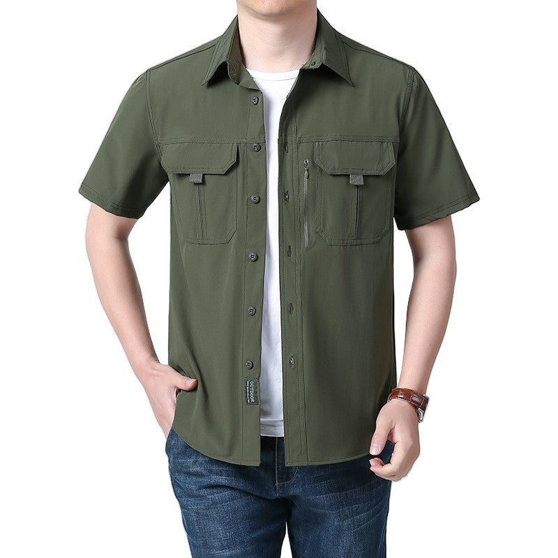 Men's Breathable Short Sleeve Shirt Men Casual Tactical Cargo Shirts Summer Quick Dry Hiking Work Shirts for Man Short-sleeved