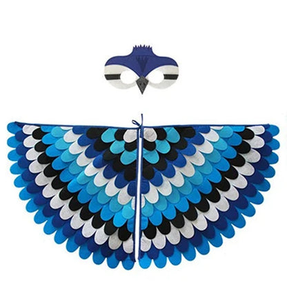Bird Cosplay Costume Stage Performance Owl Peacock Wings Bird Felt Cape with Mask for Girls Boys Halloween Party Cloak