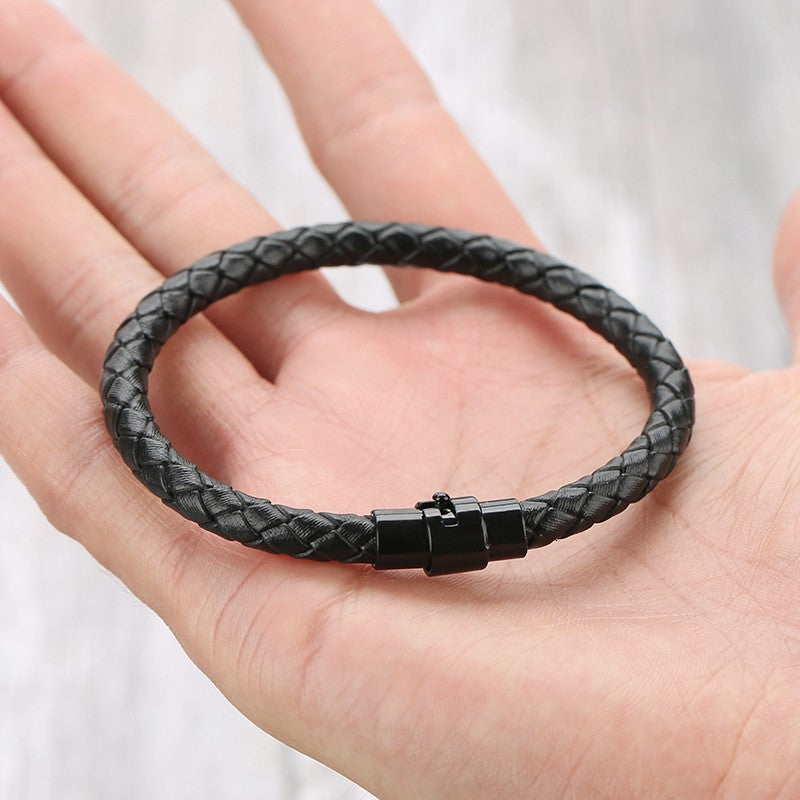 Mirbow Punk Vintage Masculino Pulseira Preta 6mm Redonda Trançada de Couro para Homens Mulheres Pulseiras da Moda Joias