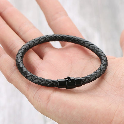 Mirbow Punk Vintage Masculino Pulseira Preta 6mm Redonda Trançada de Couro para Homens Mulheres Pulseiras da Moda Joias