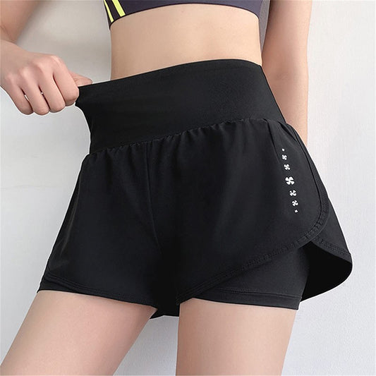 Women's High Waisted Sports Short Yoga Tennis Running Pilates Bottom with Pockets Tight Fitting Fake Two Pieces Sports Pants