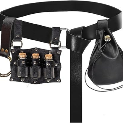 Renaissance Costume Accessories Belt Pouch Potion Bottles Leather Holder Medieval Festival Halloween Costume Belt Cosplay
